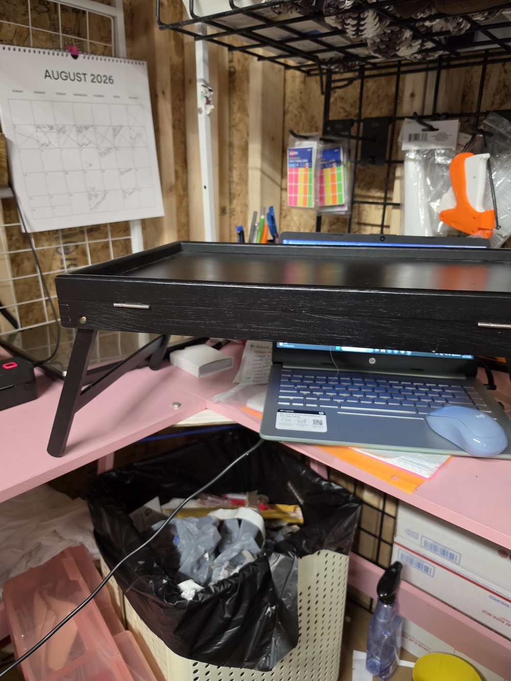 AT-1 Black Foldable Wooden Lap Desk Tray with Fold-Out Legs